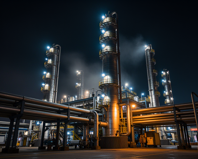 Industrial Chemical Plant at Night